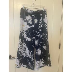 Anna Glover X H&M Wide Leg Cropped Navy and White Floral Pant Size 12